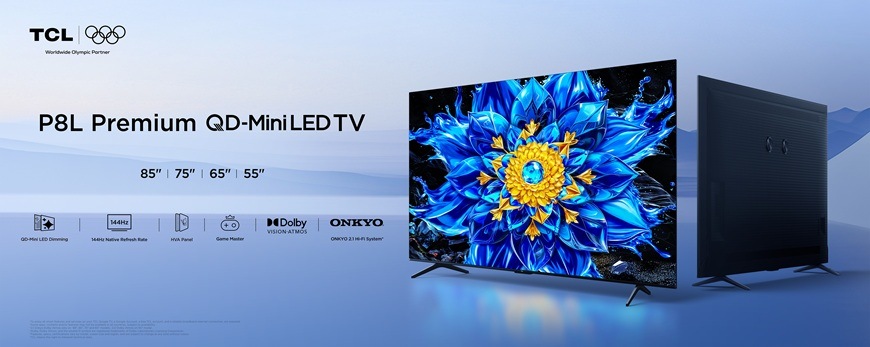 Televize TCL 75P8L s QD-Mini LED technologií, která přináší vysoký jas, hluboký kontrast a živé barvy pro špičkový obraz.