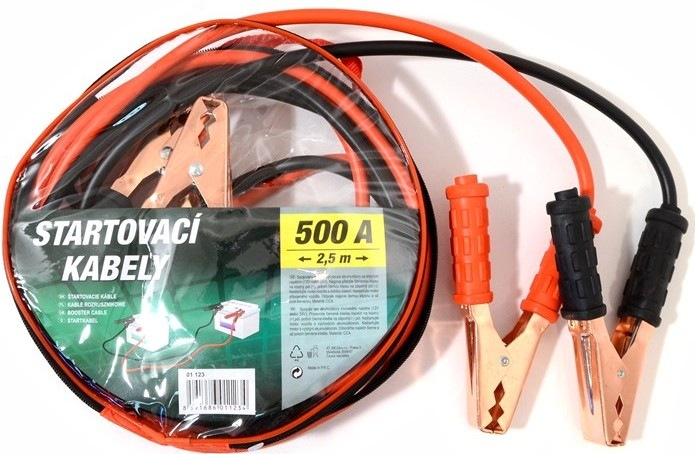 Startovací kabely Compass 500A o délce 2,5 m v praktickém obalu na zip
