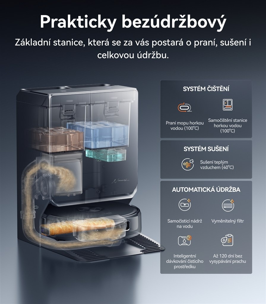Robotický vysavač Narwal Flow 2 X30 černý Vysavač Narwal disponuje bezúdržbovým provedením
