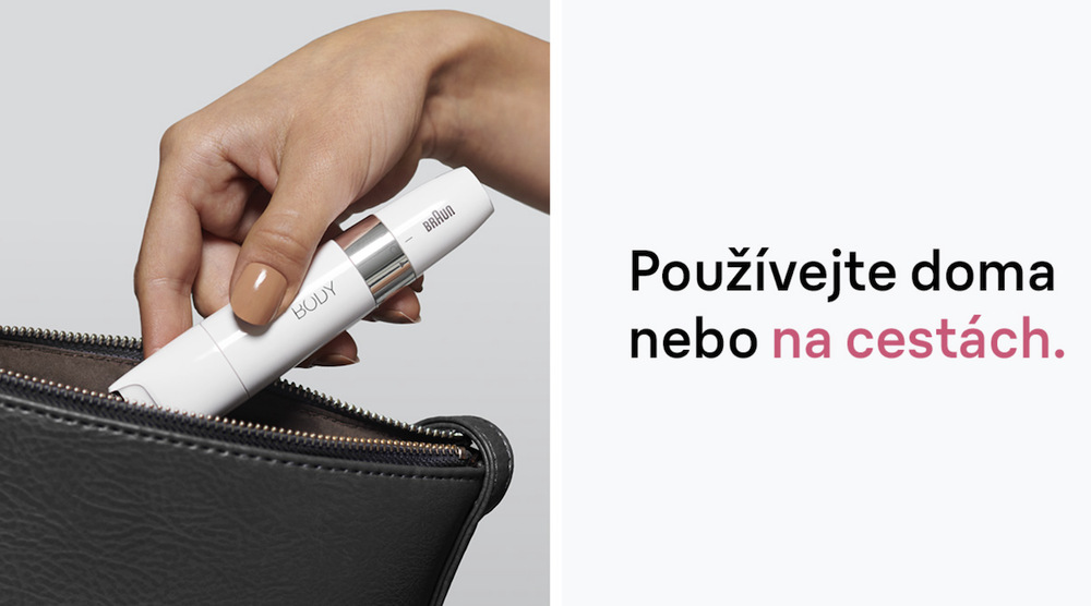 Žena ukládá minizastřihovač Braun BS1000 do kabelky pro použití doma i během cestování