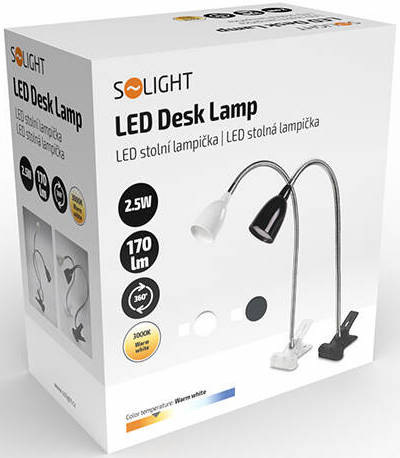 Stolní LED lampička Solight clip, 2,5W, 3000K bílá Stolní LED lampička Solight clip, 2,5W, 3000K bílá
