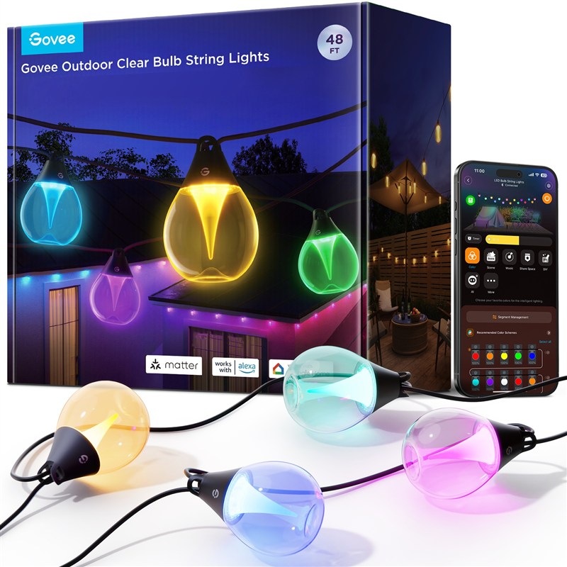 Govee RGBICW Smart zahradní řetěz 15 žárovek Matter