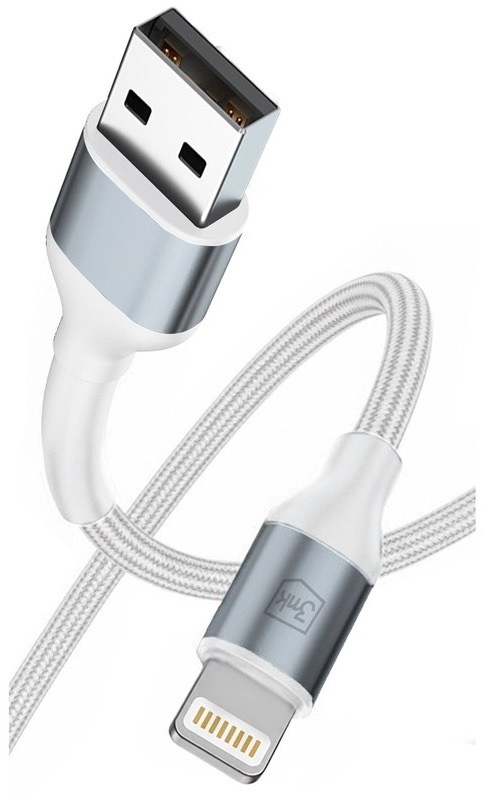 Nabíjecí kabel 3mk s konektory USB-A a Lightning, bílá barva