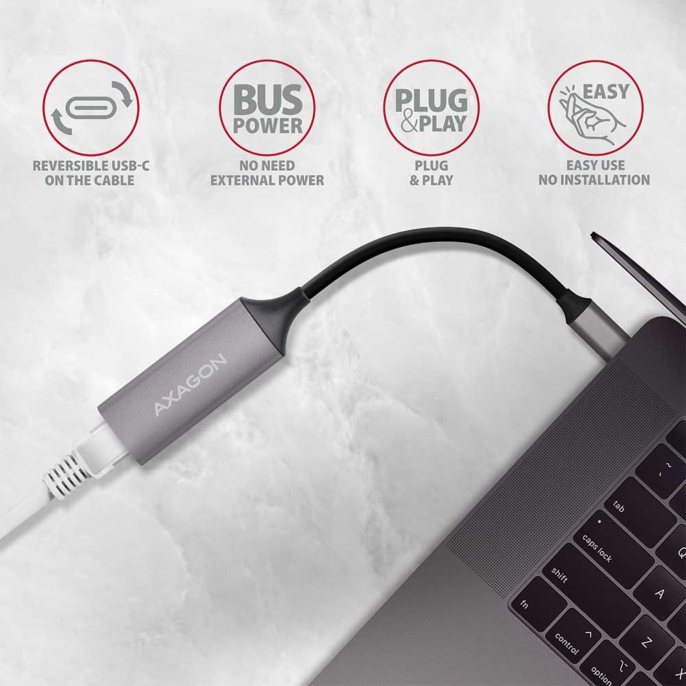 Síťová karta Axagon USB-C 3.2 Gen 1 - Gigabit Ethernet šedá