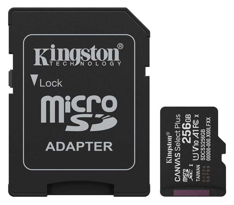 Paměťová karta Kingston Canvas Select Plus MicroSDXC 256GB UHS-I U1 (R150)/W30 + adaptér černá