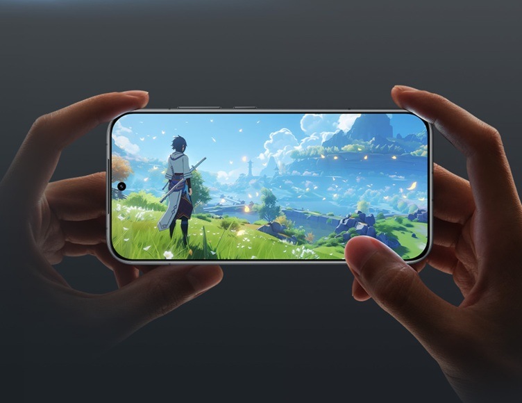 Mobilní telefon Poco F8 Pro 5G 12 GB / 512 GB modrý Detail obrázku displeje s herní ilustrací.