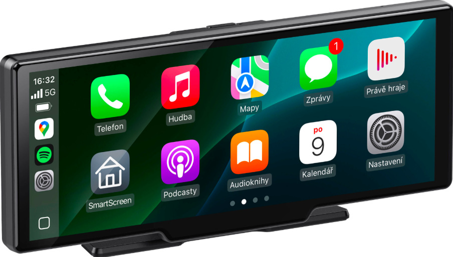 Detail displeje Sencor SCT M1090DBWT s rozhraním Apple CarPlay a Android Auto