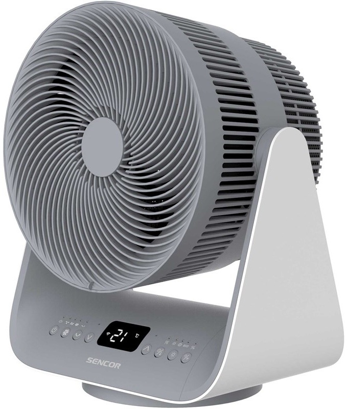 Teplovzdušný cirkulátor Sencor SFH 9200GY v šedém provedení s dotykovým displejem, boční pohled.