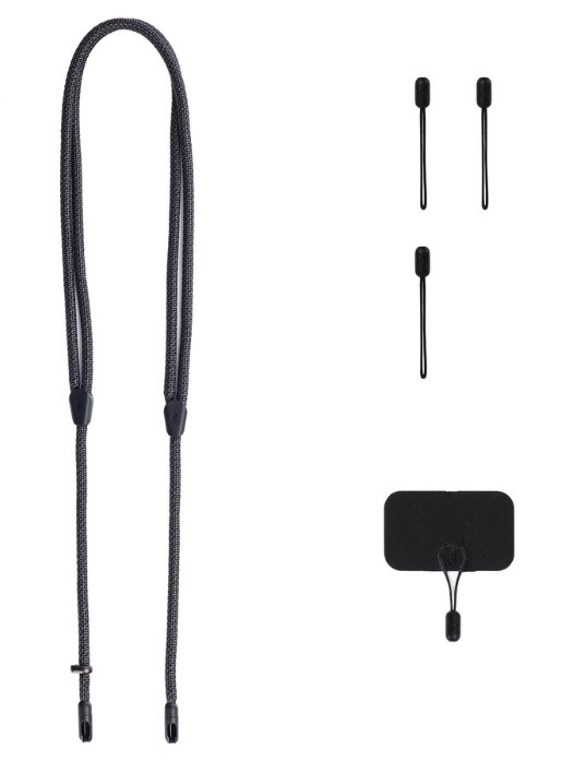 Obsah balení Peak Design Crossbody Strap s adaptérem a úchyty Micro Anchors™