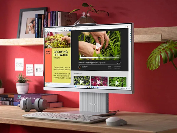 Počítač All In One Lenovo IdeaCentre 24IRH9 šedý Zátiší s počítačem AIO Lenovo IdeaCentre 24IRH9