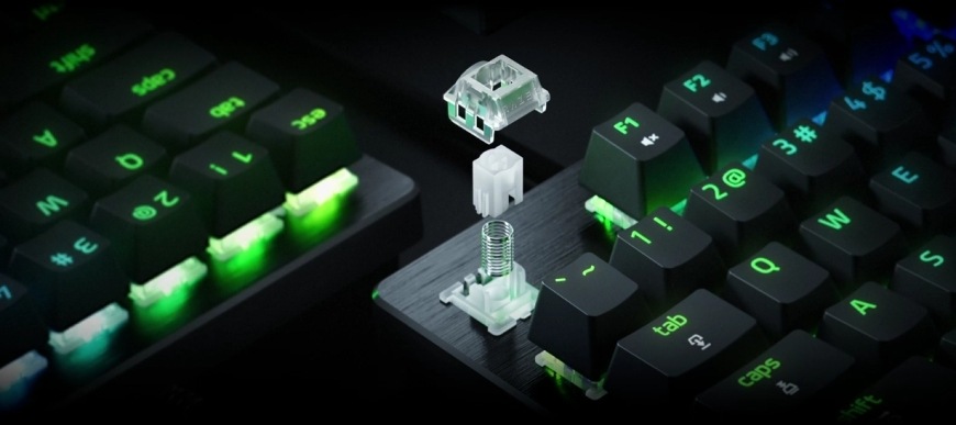 Detail magnetického spínače klávesnice Razer Huntsman V3 HE Magnetic Mini 65%
