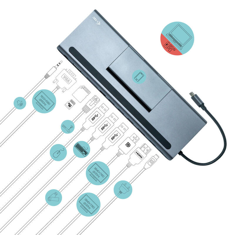 USB Hub i-tec USB-C Metal Low Profile 4K Triple Display Docking Station + Power Delivery 85 W USB Hub i-tec USB-C Metal Low Profile 4K Triple Display Docking Station + Power Delivery 85 W