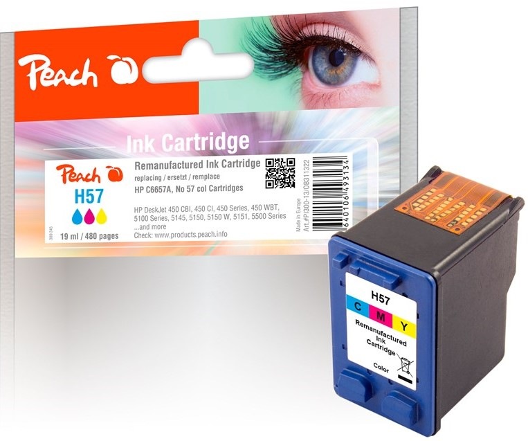 Inkoustová náplň Peach HP 57, 480 stran - CMY