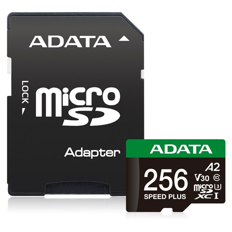 Paměťová karta ADATA Speed Plus MicroSDXC 256GB, U3 (180R/160W) + SD adaptér černá Paměťová karta ADATA Speed Plus MicroSDXC 256GB, U3 (180R/160W) + SD adaptér