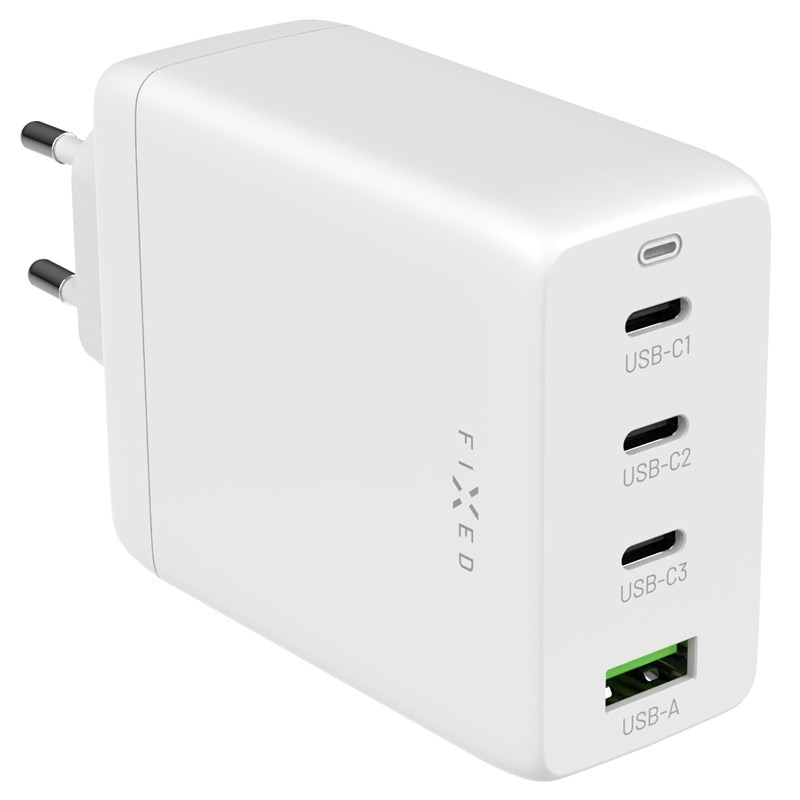 Nabíječka do sítě FIXED GaN 1x USB, 3x USB-C PD, 100W bílá