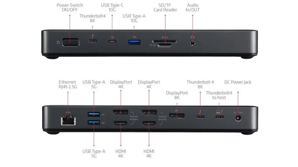 Dokovací stanice Club3D 16v1 ThunderBolt 4, 2xThunderbolt/3xDP/2xHDMI/3xUSB/RJ45/SD-TF Karta/1xUSB-C 150W PD černá Dokovací stanice Club3D 16v1 ThunderBolt 4, 2xThunderbolt/3xDP/2xHDMI/3xUSB/RJ45/SD-TF Karta/1xUSB-C 150W PD černá