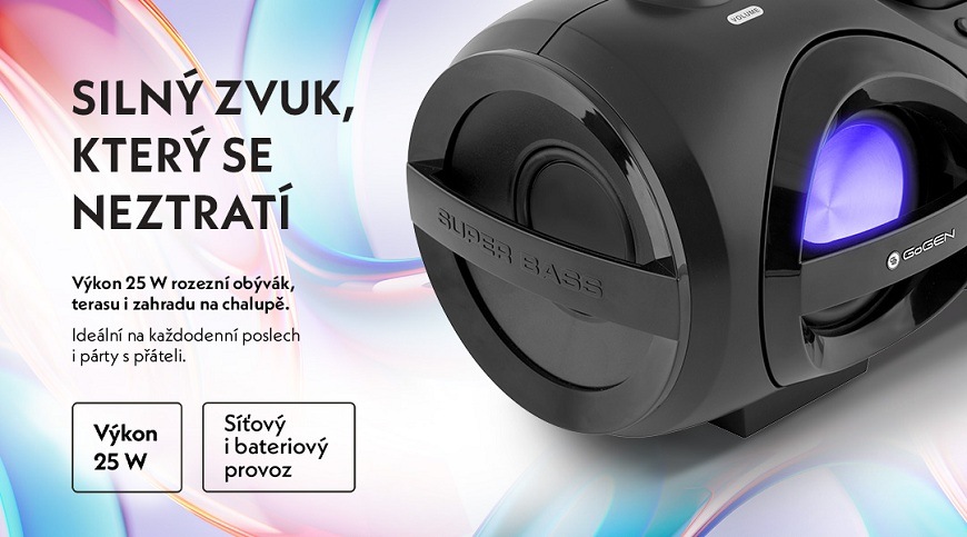 Radiopřijímač DAB+/CD GoGEN CDM 425 BTDAB černý/stříbrný Přehrávač GoGEN CDM 425 BTDAB, světelné efekty