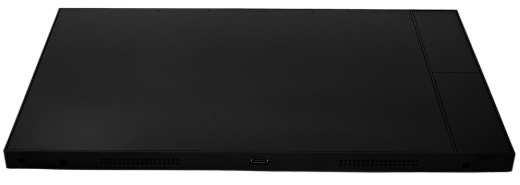 Spodní hrana panelu Shelly Wall Display XL zobrazující port USB-C a ventilační otvory