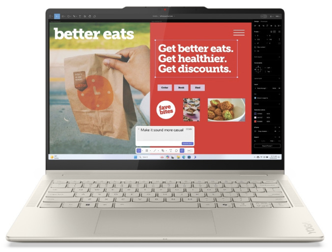 Notebook Lenovo Yoga 7 2-in-1 14AKP10 béžový Čelní pohled na Lenovo Yoga 7 2-in-1 14AKP10 s klávesnicí a TouchPadem
