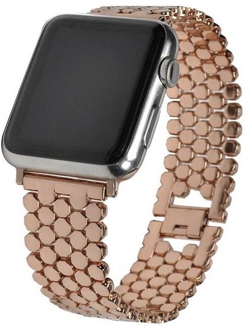 Řemínek WG dots kovový, na Apple Watch 42/44/45/49 mm + adapter - rose gold