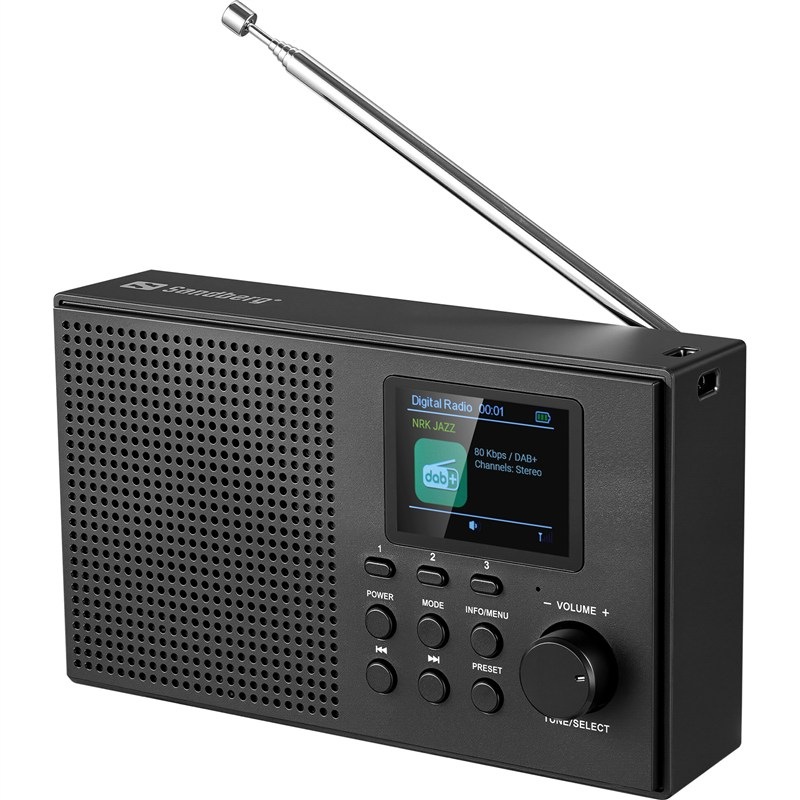 Radiopřijímač Sandberg s DAB+ a FM vysílání, výkon 3 W