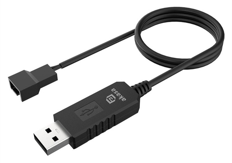 Adaptér AKASA USB to 3-Pin/4-Pin, 5V/12V PC Fan - černý