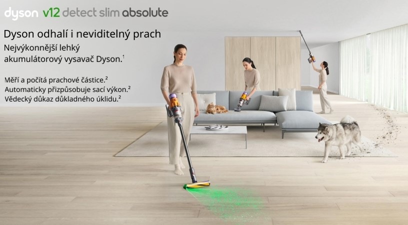 Tyčový vysavač Dyson V12 Detect Slim Absolute 2026 stříbrný Tyčový vysavač Dyson V12 Detect Slim Absolute lze využít na podlahy, přeměnit ho na ruční jednotku i se štěrbinovou hubicí uklízet ve vyšších místech.