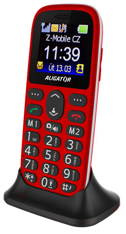 Mobilní telefon Aligator A510 Senior stříbrný/červený