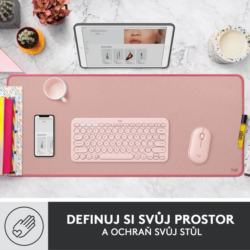 Podložka pod klávesnici a myš Logitech Desk Mat Studio Series. 30 x 70 cm růžová Podložka pod klávesnici a myš Logitech Desk Mat Studio Series. 30 x 70 cm růžová