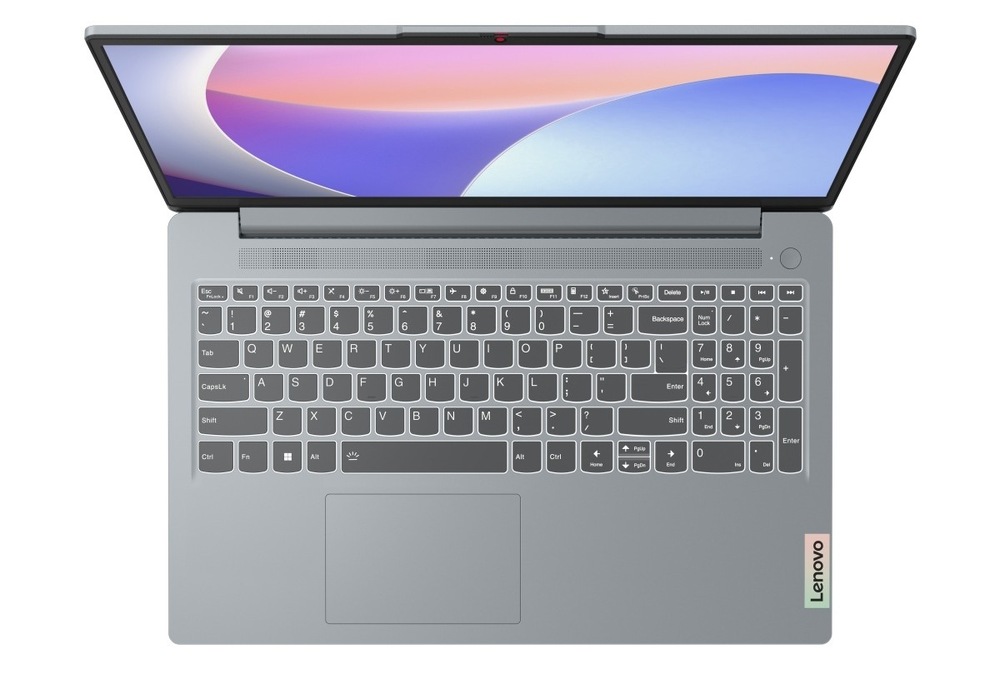 Notebook Lenovo IdeaPad Slim 3 15ABR8 modrý Pohled shora na klávesnici notebooku Lenovo IdeaPad Slim 3 15ABR8