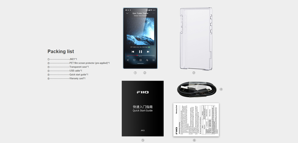 HiFi přenosný digitální přehrávač FiiO JM21 stříbrný/modrý
