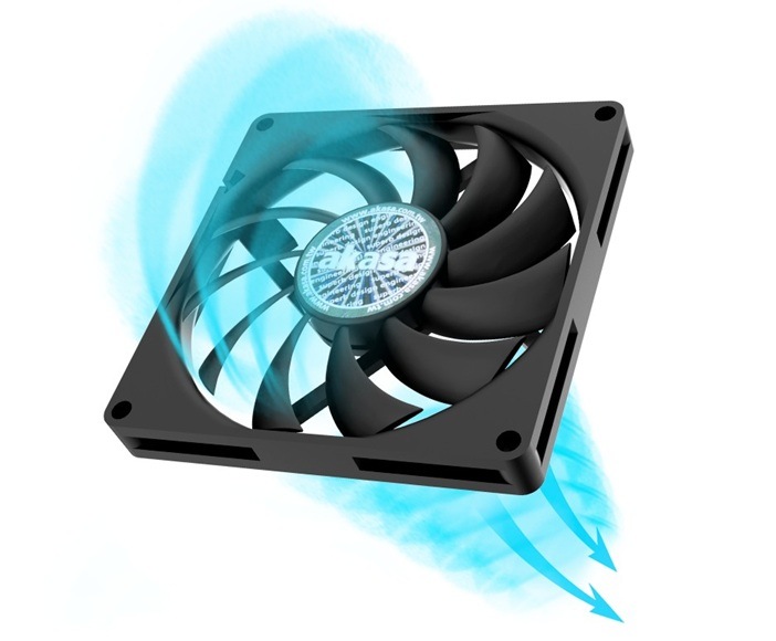 Ventilátor AKASA Slim, 120 mm, PWM černý Detail obrázku ventilátoru.