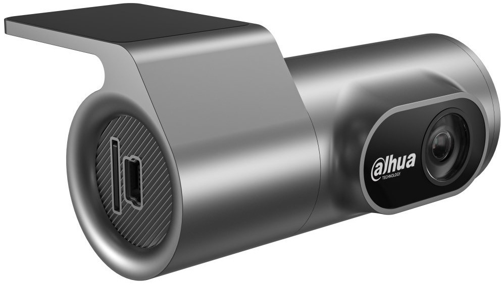 Boční pohled na autokameru Dahua DAE-HC1301W-M1pro s držákem, Mini USB portem a slotem pro microSD kartu