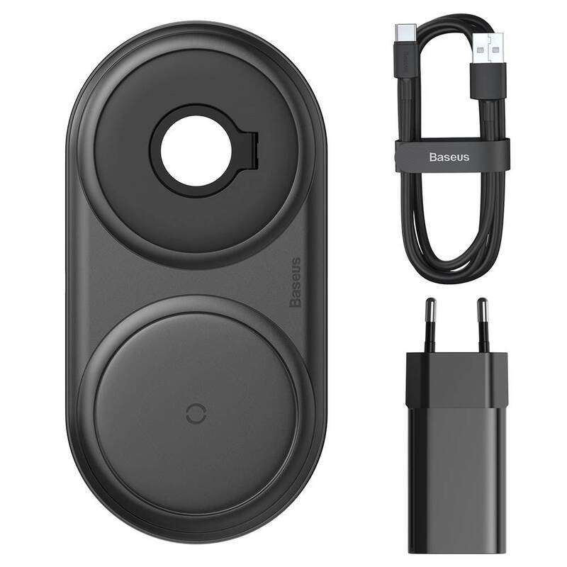Bezdrátová nabíječka Baseus Planet 2v1 + USB adaptér a USB-C kabel 1m černá Baseus Planet 2v1