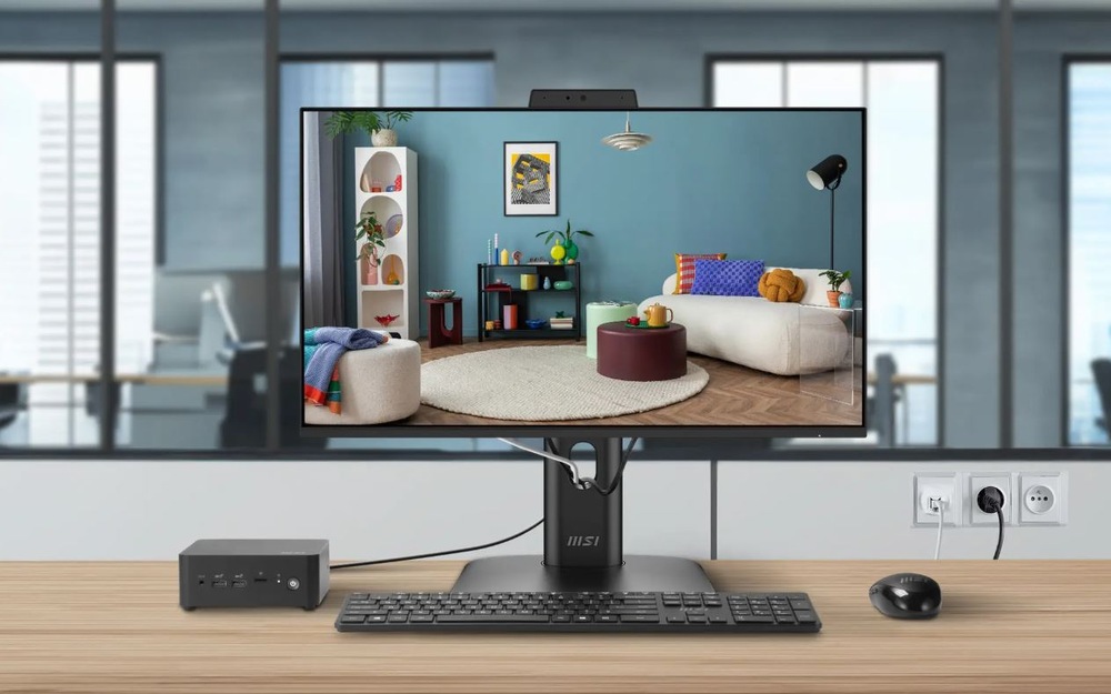 Monitor MSI PRO MP245PDG E14 černý Monitor MSI PRO MP245PDG E14 připojený k mini PC na pracovním stole