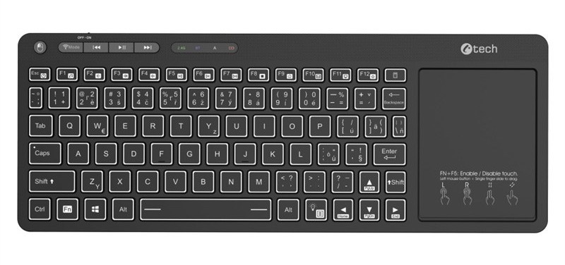 Klávesnice C-TECH s LED podsvícením, černá barva