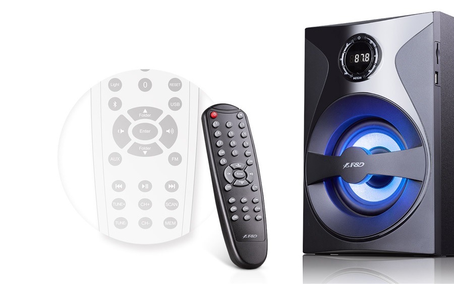 Reproduktory Fenda F&D F380X 2.1, bluetooth, rádio, USB, SD, dálkové ovládání černé Reproduktory Fenda F&D F380X 2.1, bluetooth, rádio, USB, SD, dálkové ovládání černé