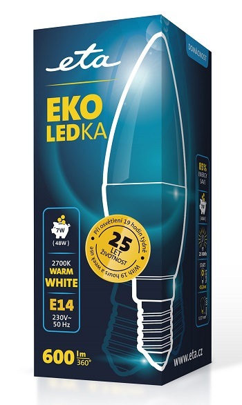 Žárovka LED ETA EKO LEDka svíčka 7W, E14, teplá bílá žárovka ETAC37W7WW01, LED technologie, úspora