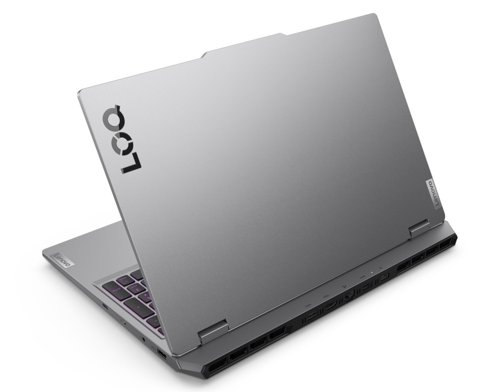 Notebook Lenovo LOQ 15IRX10 šedý Pootevřený notebook Lenovo LOQ 15AHP10 zezadu