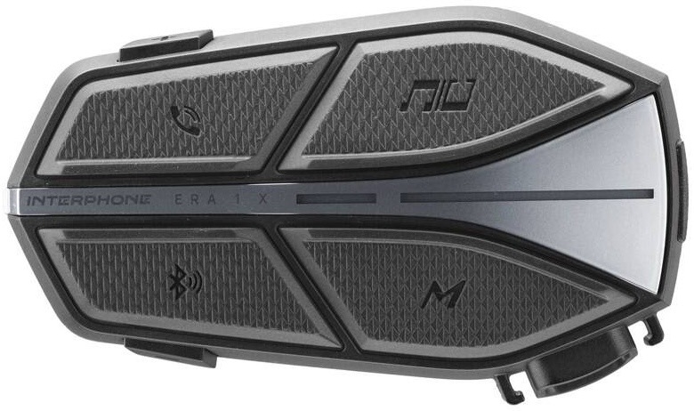 Černý interkom na motorku Interphone ERA 1 X z profilu na bílém pozadí