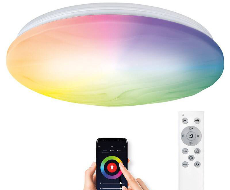 Stropní svítidlo Solight LED smart Wave, 30W, 2300lm, Wi-Fi, RGB + CCT, dálkové ovládání bílé