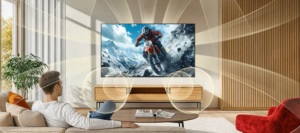 Televize LG 75NU850B6LA Virtuální zvuk 9.1.2 vytváří prostorový audio zážitek s čistými dialogy a výraznými basy.