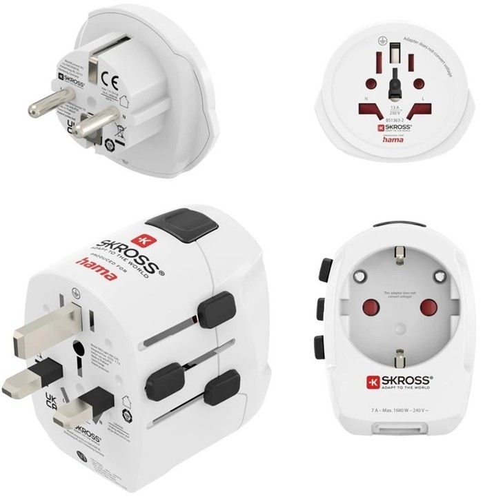 3pólový cestovní adaptér Hama World Travel Pro Light USB