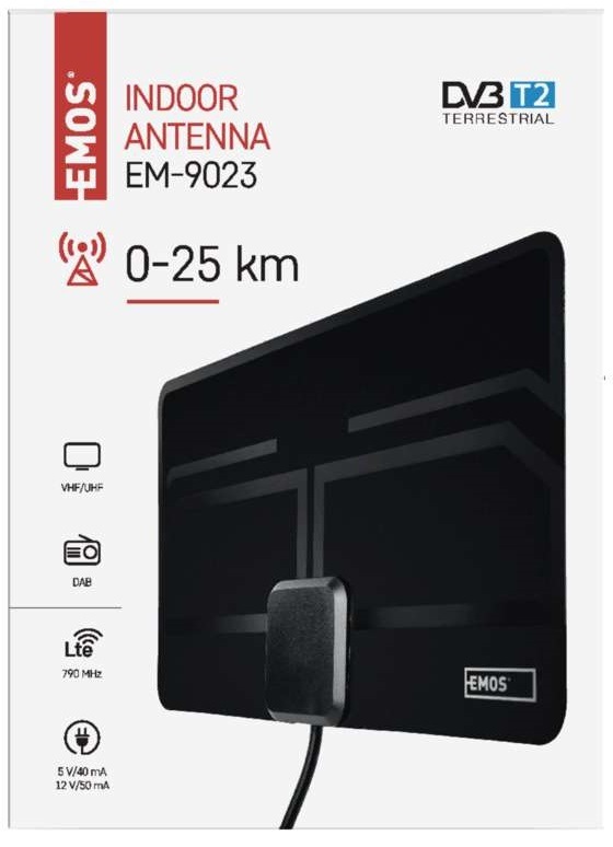 Anténa pokojová EMOS EM-9023, 0–25 km DVB-T2