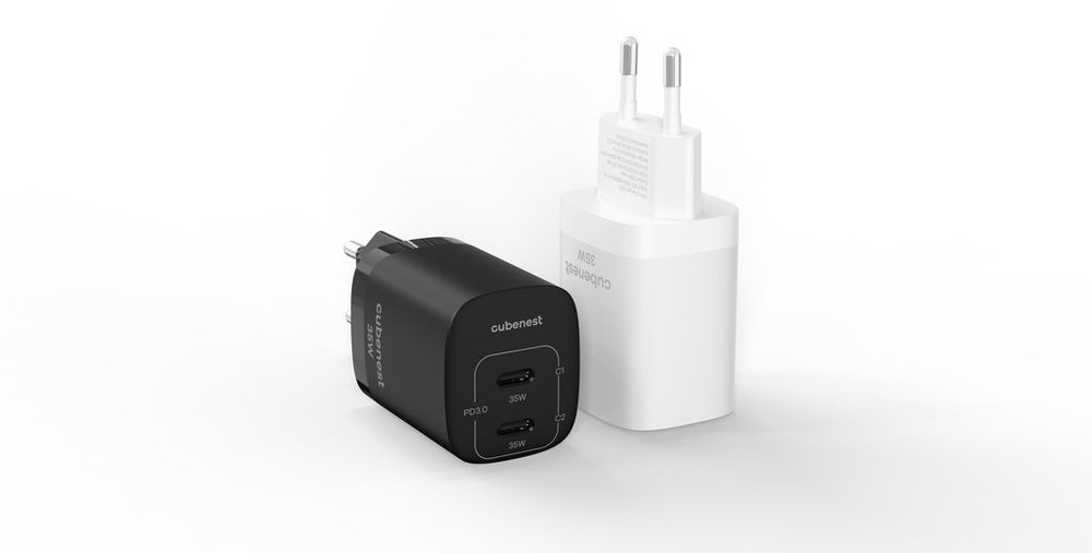 Nabíječka do sítě Cubenest S2D1, PD 2xUSB-C, GaN, 35W bílá