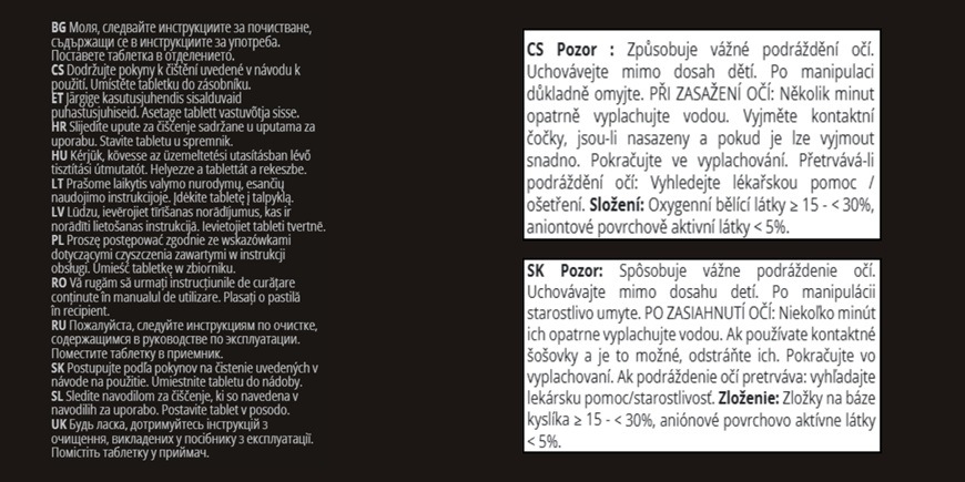 Text ve více jazycích s vysvětlivkou.