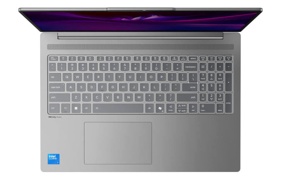 Notebook Lenovo IdeaPad Slim 3 16IMH11 šedý Pohled shora na klávesnici notebooku Lenovo IdeaPad Slim 3 16IMH11