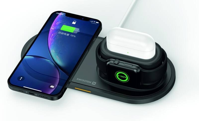Bezdrátová nabíječka Swissten 3v1, pro iPhone, Apple Watch, Apple Airpods/Pro, 15W černá Bezdrátová nabíječka Swissten 3v1, pro iPhone, Apple Watch, Apple Airpods/Pro, 15W černá