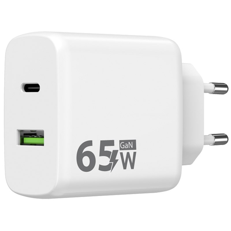 Nabíječka do sítě WG GaN, 2xUSB, USB-C PD 65W+USB-A QC3.0 18W + USB-C kabel 1m