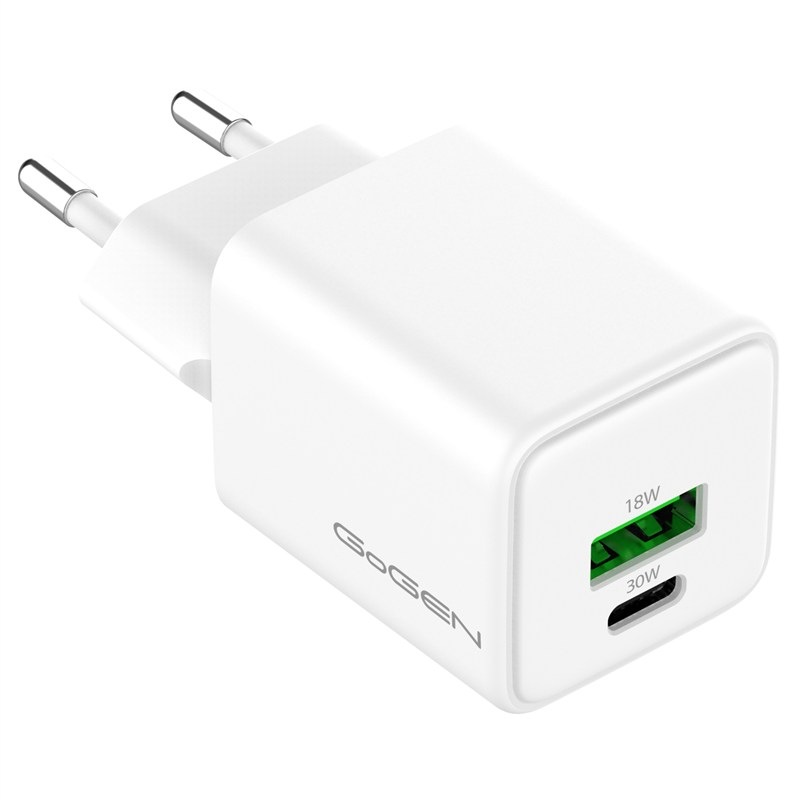 Nabíječka do sítě GoGEN ACHPDQ230, 1x USB-C PD 30W + 1x USB-A 18W bílá